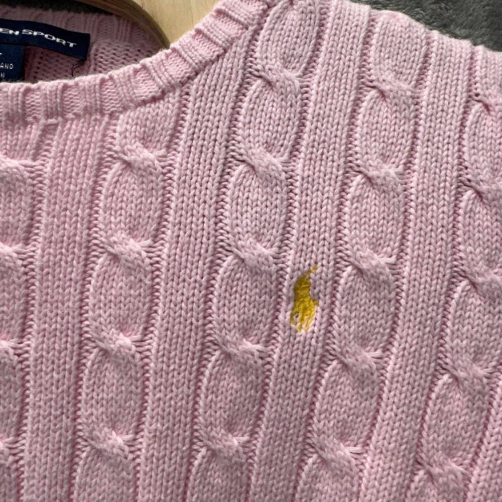 Ralph Lauren Sport Pink Cable Knit Cotton Slim Fit Crewneck Sweater Womens - Picture 8 of 8